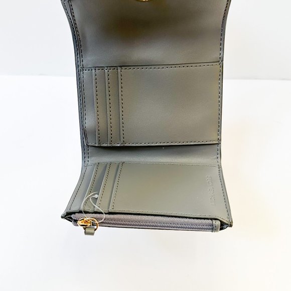 Michael Kors Carmen Medium Flap Bifold Wallet Embossed MK Signature Grey Multi - Picture 7 of 11